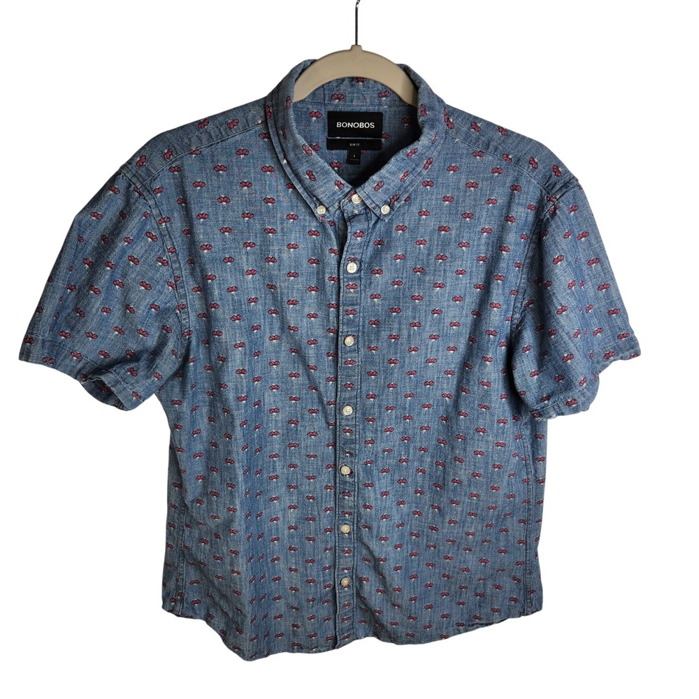 Bonobos‎ Slim Fit Shirt Men's Large Chambray Floral Short Sleeve Button Down